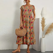 Freya | Women's Floral Maxi Dress Short Sleeve and Pockets