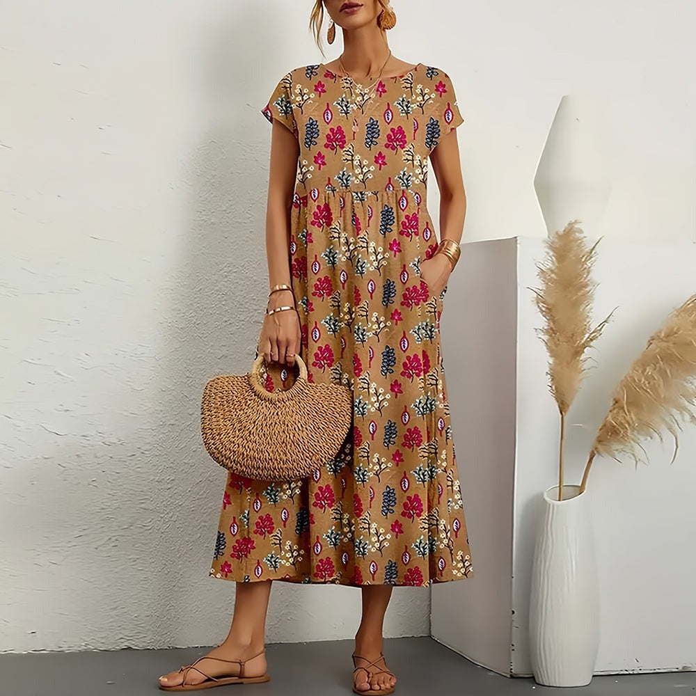 Freya | Women's Floral Maxi Dress Short Sleeve and Pockets