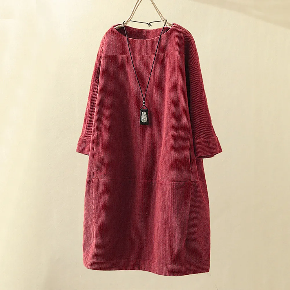 Freya | Women's Corduroy Midi Dress with Pockets