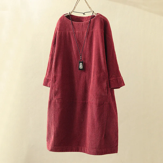 Freya | Women's Corduroy Midi Dress with Pockets