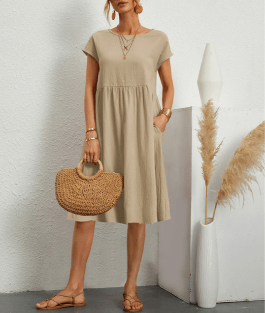 Noor | Women's Short Sleeve Midi Summer Dress with Pockets