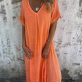 Women's V Neck Maxi Dress with Short Sleeves