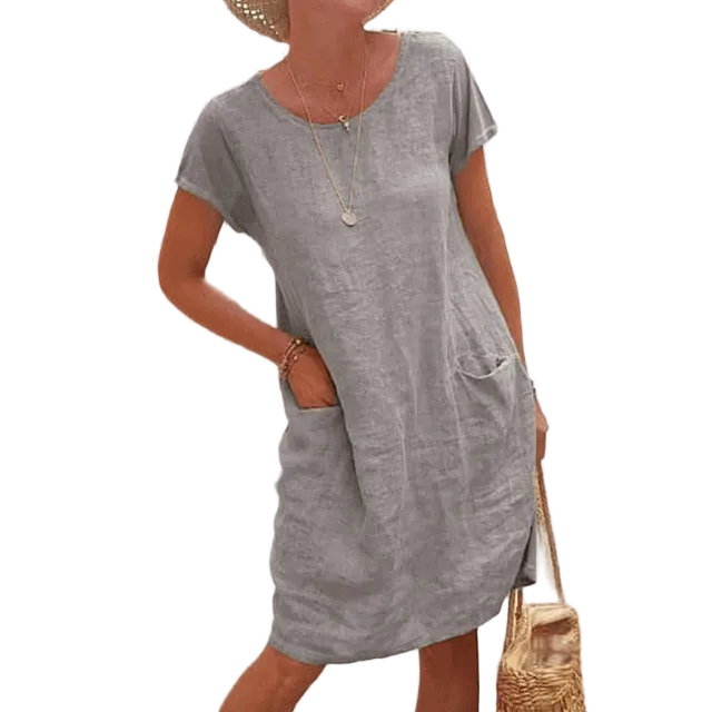 Tilde | Women's Short Sleeve Midi Dress with Pockets
