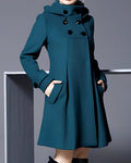Manteau d’hiver à capuche pour femme, croisé, coupe patineuse évasée