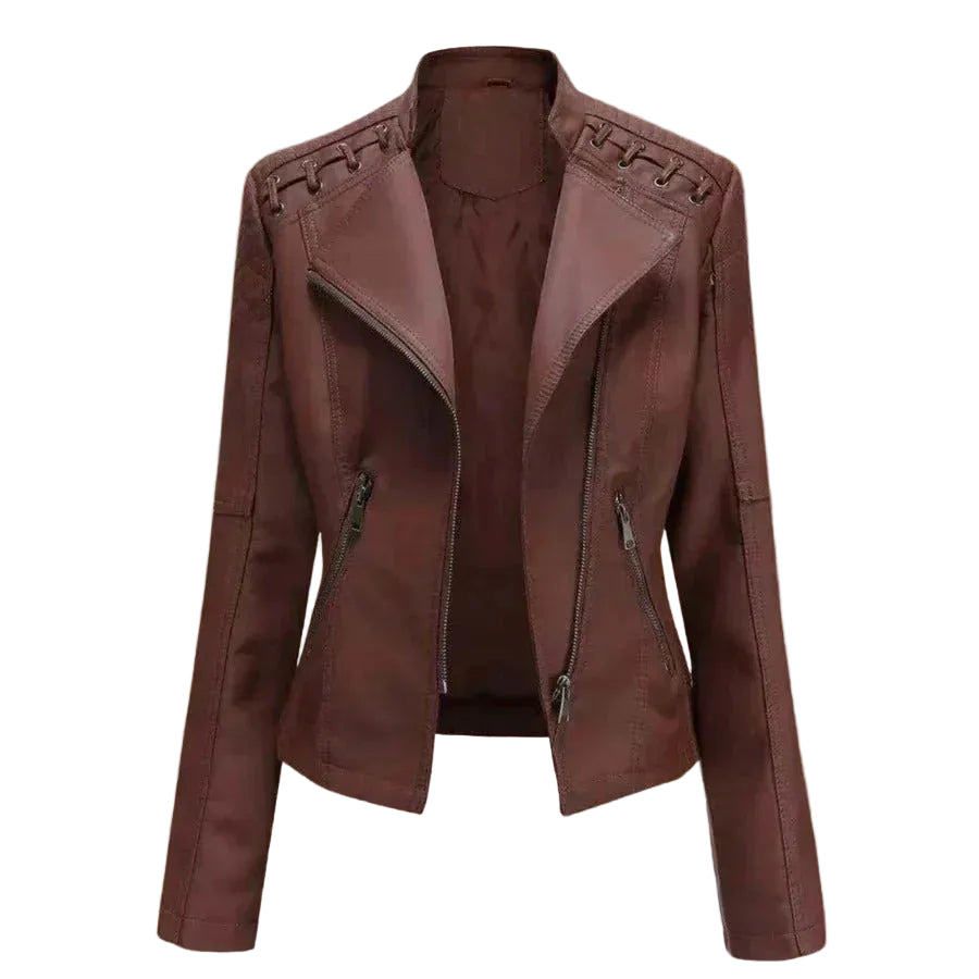 Romy | Women's Faux Leather Biker Jacket Asymmetric Zip