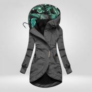Signe | Women's Longline Asymmetric Zip Jacket with Botanical Hood