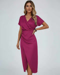 Women's Wrap V Neck Midi Wedding Guest Dress