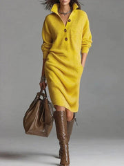 Celine | Women's Collared Button Neck Knit Jumper Dress