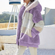 Kirsi | Women's Colour Block Teddy Fleece Hooded Jacket