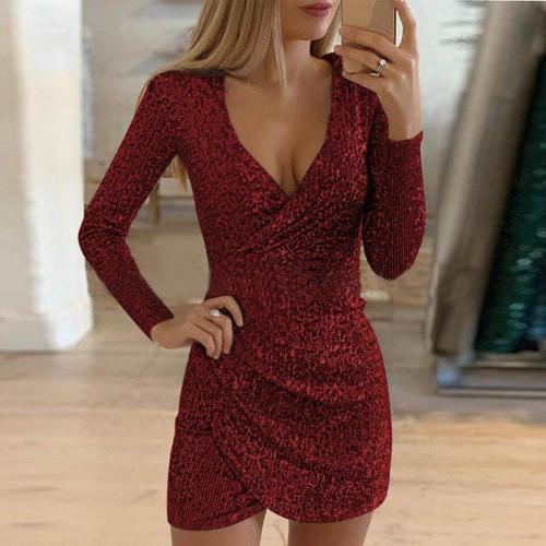 Nova | Sequin Wrap Long-Sleeve Bodycon Dress